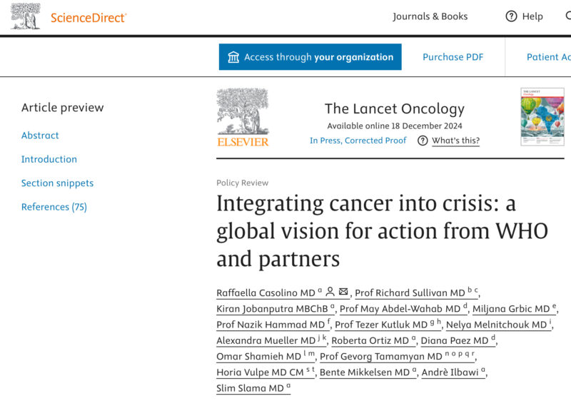 A holistic global strategy for incorporating cancer care into crisis response initiatives - The Institute of Cancer and Crisis