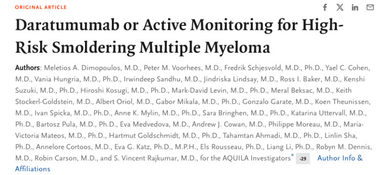 Results of AQUILA Trial: Daratumumab or Active Monitoring for High-Risk Smoldering Multiple Myeloma