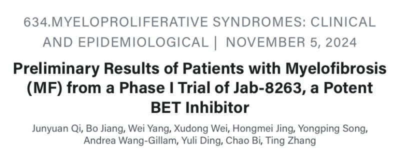 Jacobio Pharma Presented Preliminary Results from a Phase I Trial of Jab-8263 at ASH 2024