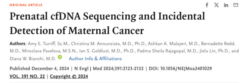 Results from IDENTIFY Study: Prenatal cfDNA-Sequencing Suggestive for an Occult Maternal Cancer