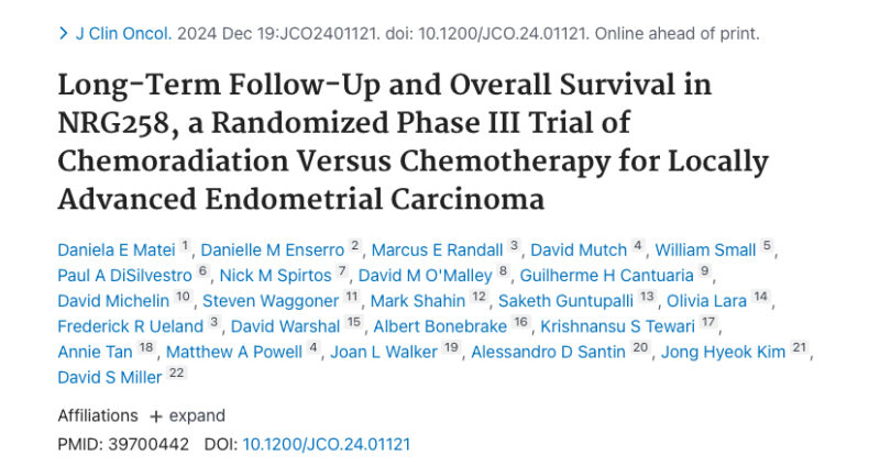 Long-Term Follow-Up and Overall Survival in NRG258 by Daniela E Matei et al.