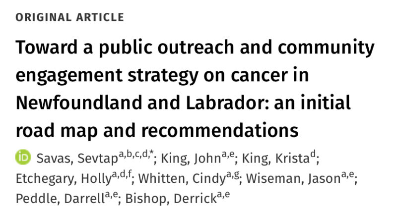 Public outreach and community engagement strategy on cancer in Newfoundland and Labrador - IPOS