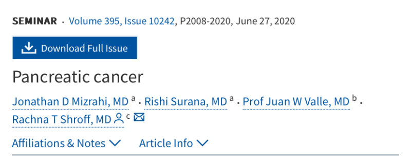 The highest cited original research publications in Pancreatic Cancer from 2020 to 2024 by Anirban Maitra