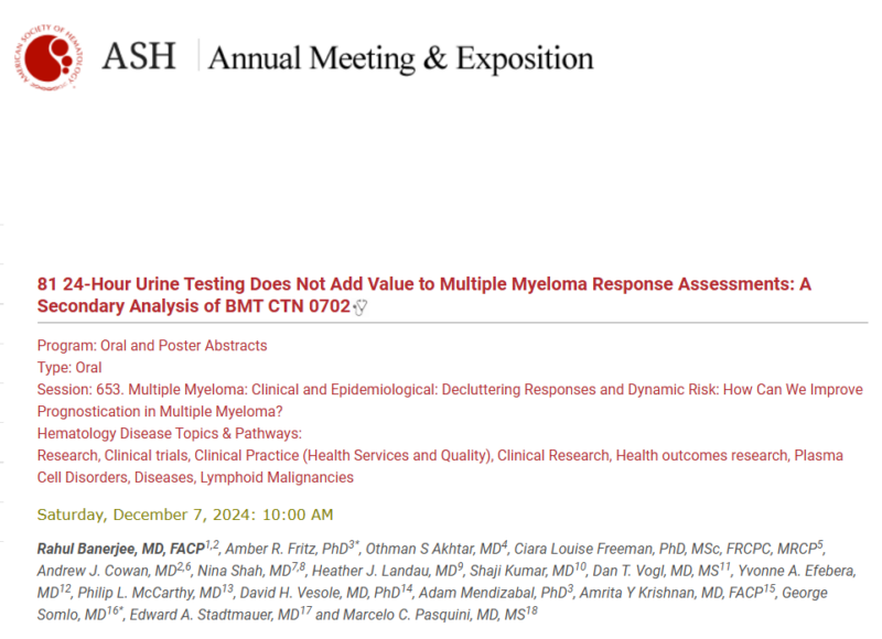 UPEP 24 hour urine protein study is not necessary for response assessment in Myeloma