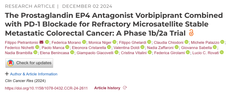 Filippo Pietrantonio: Vorbipiprant with PD-1 Blockade for Refractory MSS Metastatic Colorectal Cancer