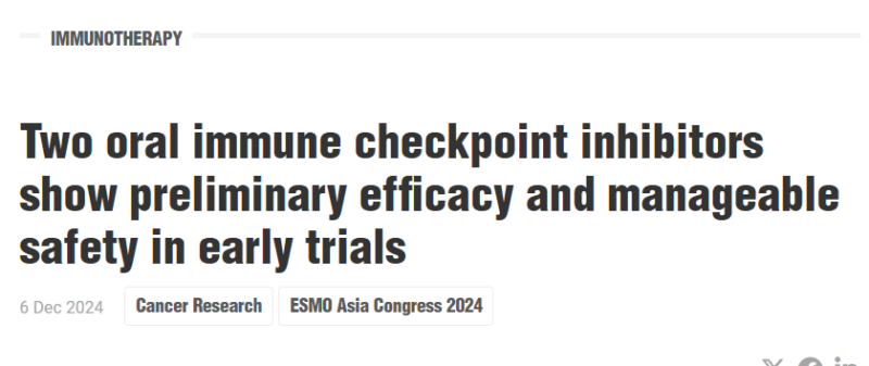 Two new oral ICIs in solid tumors showcasing improved ease of use compared with antibodies - ESMO