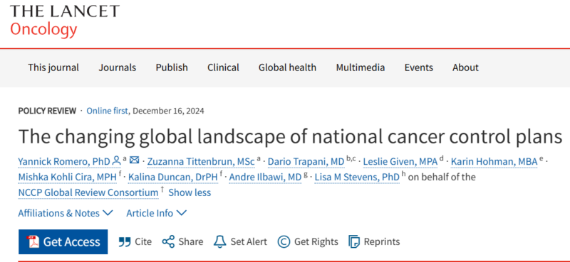 Yannick R.: The changing global landscape of national cancer control plans