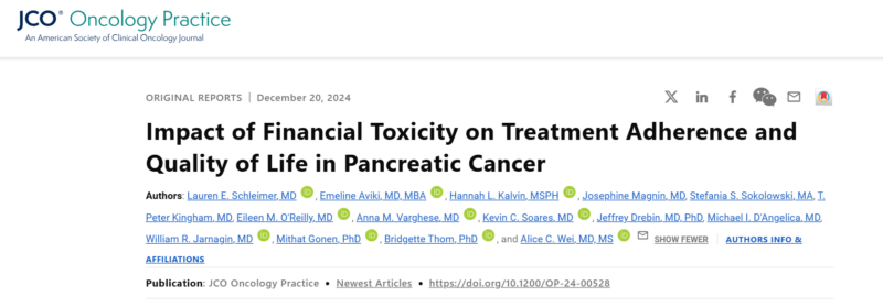 Impact of Financial Toxicity on Treatment Adherence and QOL in Pancreatic Cancer