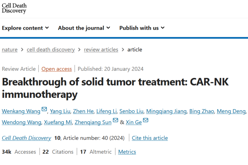 Breakthrough of solid tumor treatment: CAR-NK immunotherapy, review by Hung Trinh