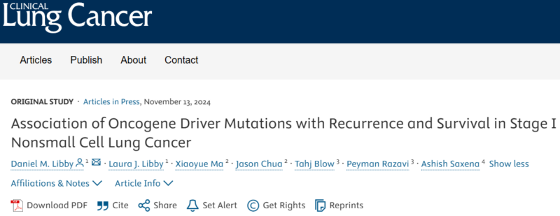 The association of oncogene driver mutations with recurrence and survival in stage I NSCLC