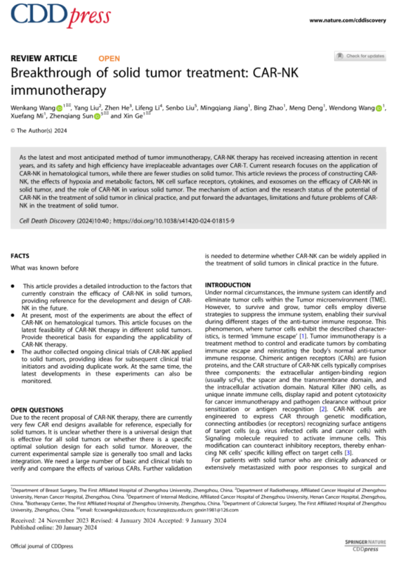 Hung Trinh's review on breakthrough of solid tumor treatment: CAR-NK immunotherapy