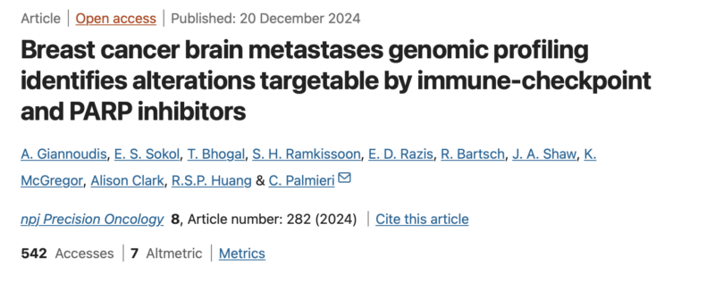 Tatiana Prowell: Genomic profiling performed on 822 breast cancer brain metastases by Athina Giannoudis et al.