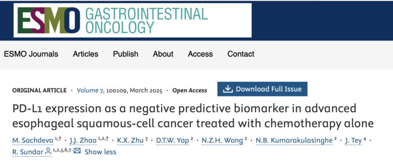 Erman Akkus: Role of PD-L1 expression in advanced esophageal SCC by Manavi Sachdeva et al.