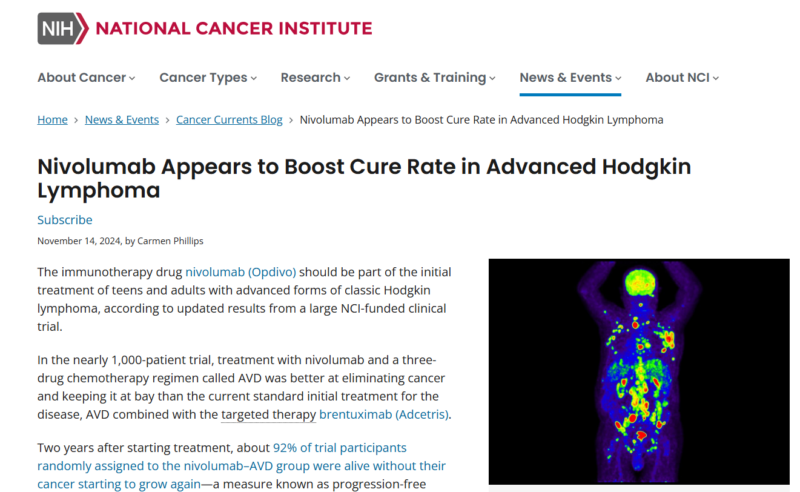 Eliminating cancer with nivolumab and the chemotherapy regimen AVD - NCI