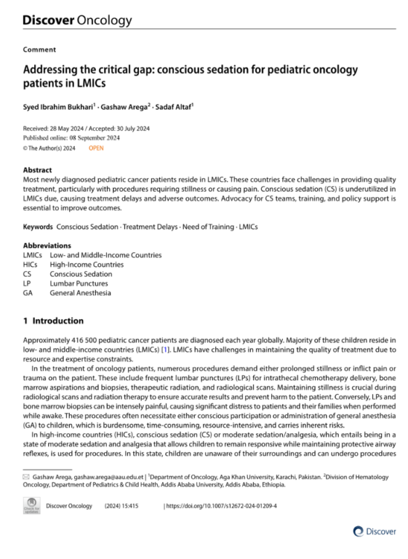 Gashaw Arega: The dire need of dedicated conscious sedation for pediatric cancer patients in LMICs