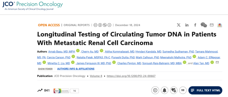 Longitudinal ctDNA monitoring as a predictive biomarker for metastatic RCC - International Urology Cancer Summit