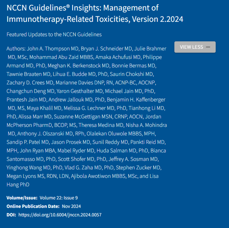 The new NCCN guidelines for immunotherapy-related toxicities