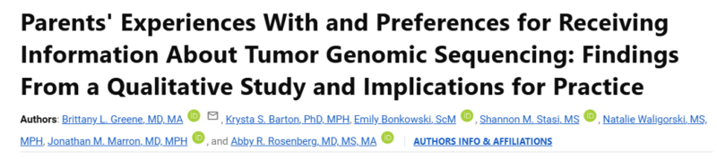 Parents' experiences with tumor genomic sequencing in pediatric oncology