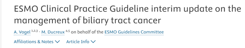 ESMO Clinical Practice Guideline interim update on the management of biliary tract cancer