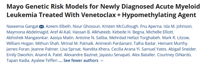 Mayo Clinic Genetic Risk models in Venetoclax-HMA treated AML