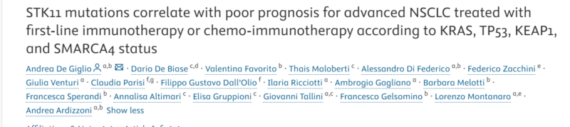 Andrea De Giglio: The prognostic role of STK11 mutations in advanced NSCLC treated with first-line IO