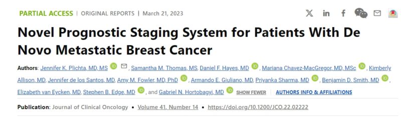 Jennifer Plichta: Online Calculator for Prognosis of De Novo Metastatic Breast Cancer