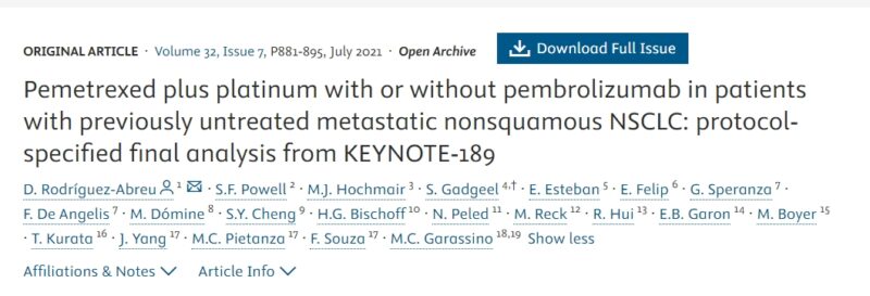 Pemetrexed plus platinum ± pembrolizumab in untreated metastatic nonsquamous NSCLC