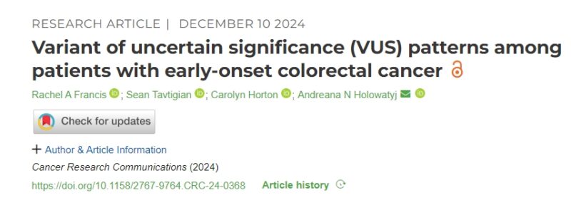 Cancer Research Communications - Variant of uncertain VUS patterns among patients with early-onset colorectal cancer