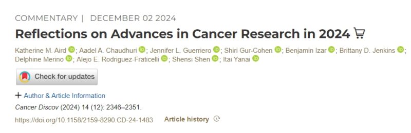 Cancer Discovery - Reflections on Advances in Cancer Research in 2024