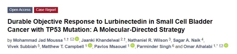 Durable Objective Response to Lurbinectedin in Small Cell Bladder Cancer with TP53 Mutation