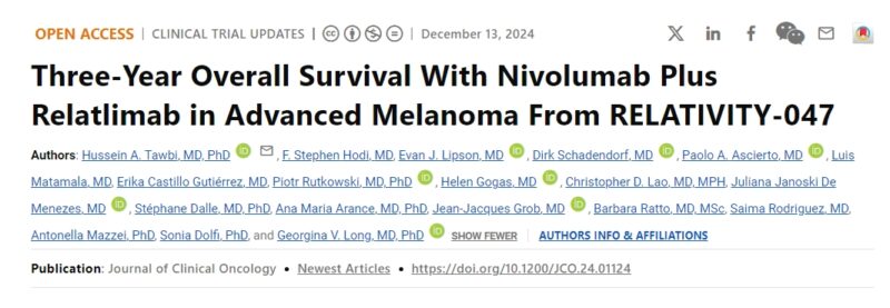 Three-Year Overall Survival with Nivolumab + Relatlimab rela-nivo in Advanced Melanoma