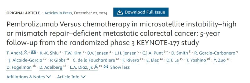 Pembrolizumab versus chemotherapy in MSI or dMMR metastatic colorectal cancer