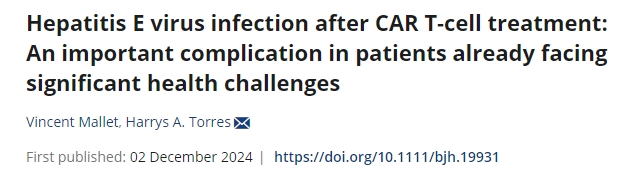 Harrys Torres: Hepatitis E virus infection after CAR T-cell treatment