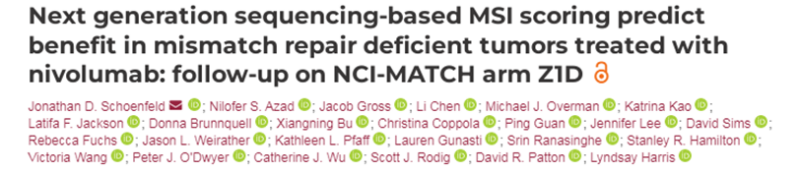 Next generation sequencing-based MSI scoring predict benefit in dMMR tumors treated with nivolumab