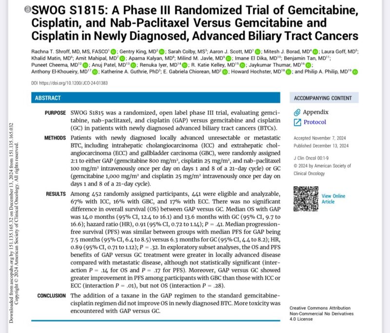 GemCis-NabPaclitaxel vs. GemCis in first line of advanced biliary tract cancers