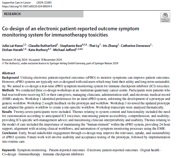 Julia Lai-Kwon: Co-Design of an Electronic System for Monitoring Immunotherapy Toxicities