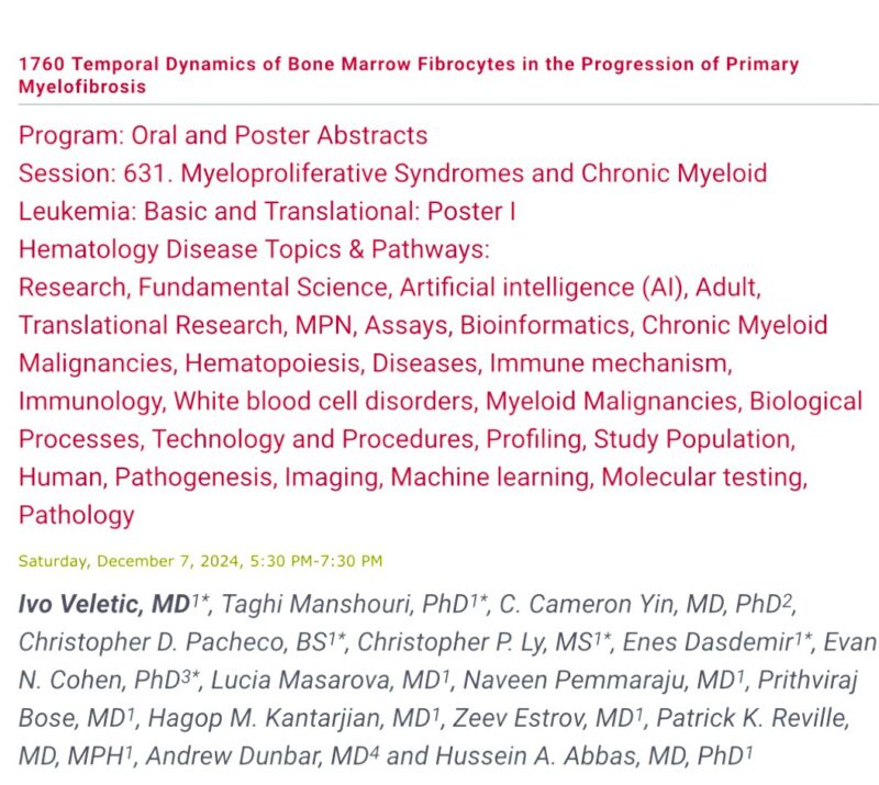 Naveen Pemmaraju: Temporal dynamics of BM fibrocytes in the progression of primary MF