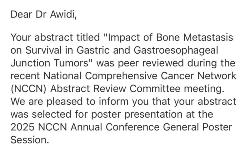 Muhammad Awidi: Thrilled to have three abstracts accepted for NCCN Conference