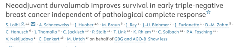 Neoadjuvant durvalumab improves survival in early TNBC independent of pathological complete response