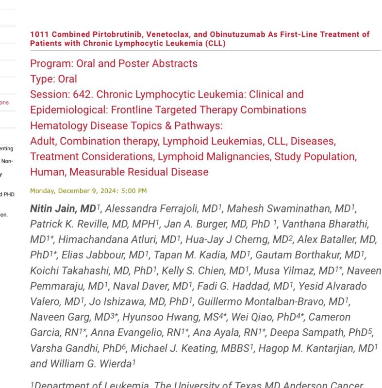 Nitin Jain: Update on Pirto Ven and Obin triplet in firstline CLL