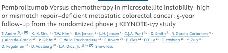 Pembrolizumab vs chemotherapy in MSI-high or MMR-deficient metastatic colorectal cancer