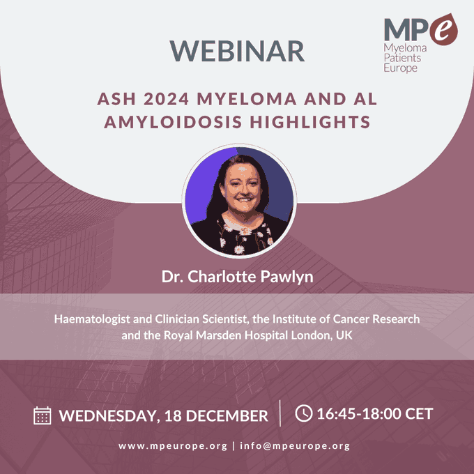 Myeloma and AL amyloidosis highlights webinar with Charlotte Pawlyn - Myeloma Patients Europe