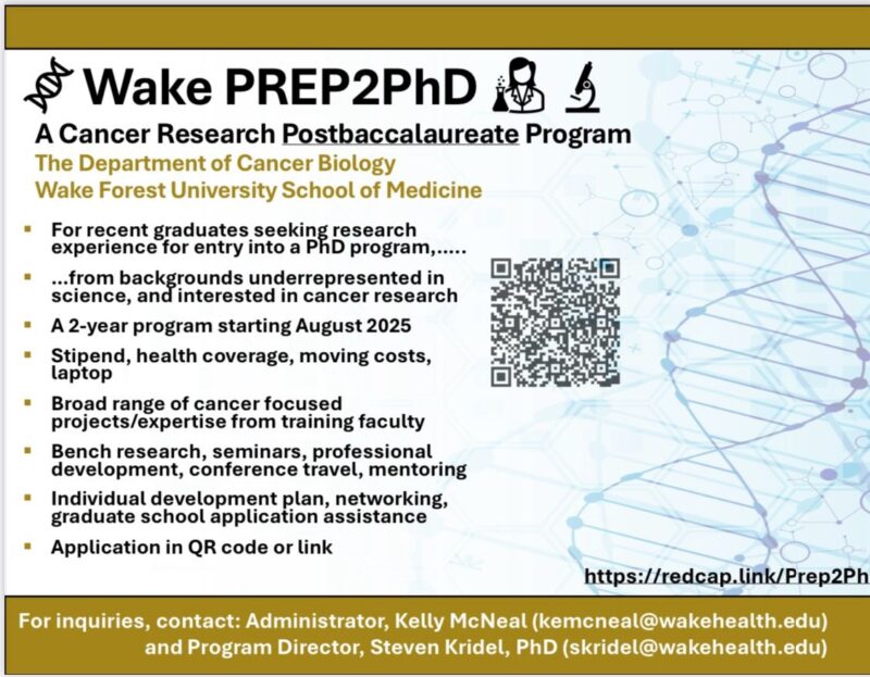 Steven Kridel: Applications are open for the Wake PREP2PhD program