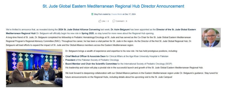 Asim Belgaumi was appointed as the Director for the St. Jude Global Eastern Mediterranean Regional Hub