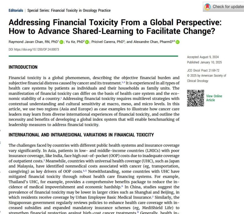 Alexandre Chan: Benchmarking of leadership and communities measures to address financial toxicity