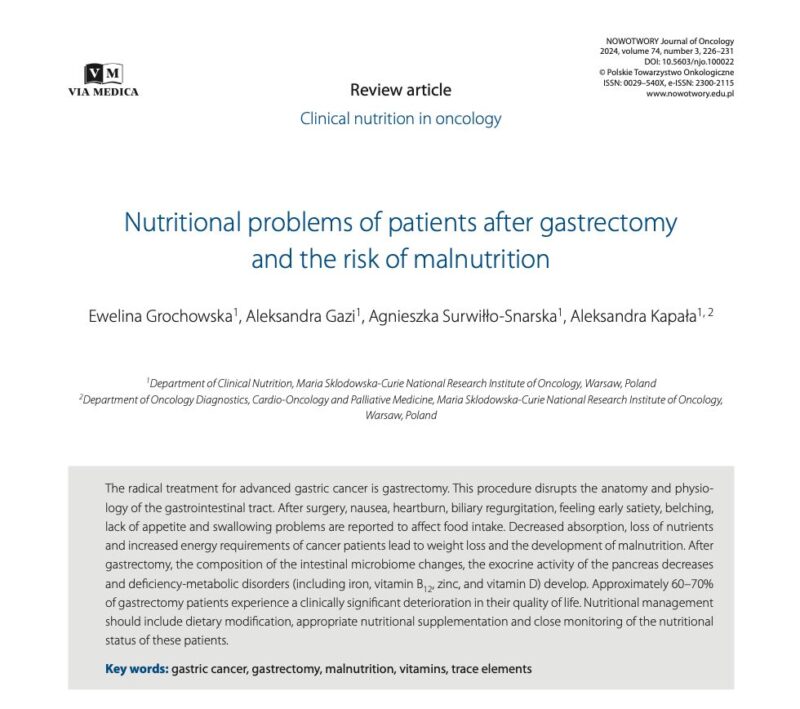 Aleksandra Kapała: Nutritional problems of patients after gastrectomy and the risk of malnutrition