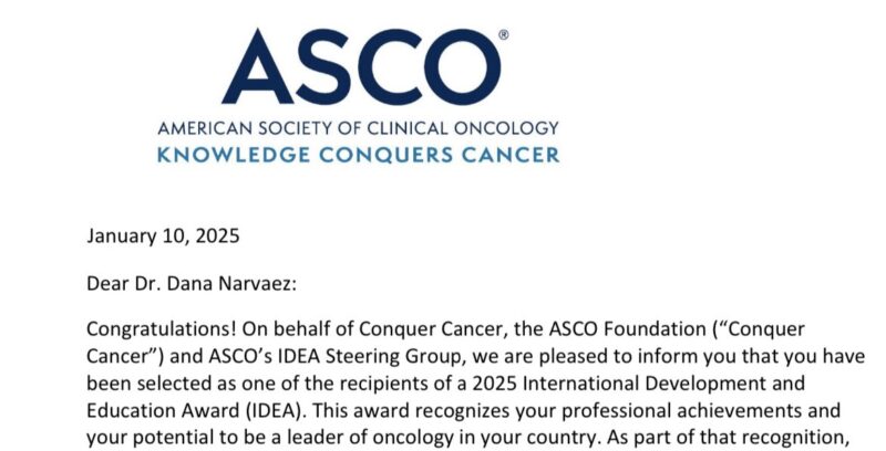 Dana Narvaez: Honored to be one of the selected young oncologists to receive the ASCO Idea Award 2025