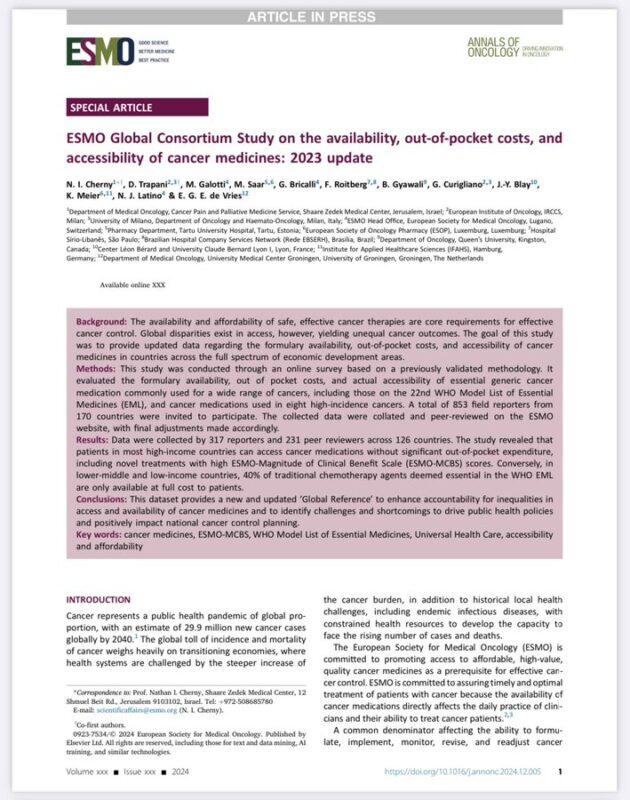 Bishal Gyawali: ESMO Global Consortium Study on the availability, affordability, and accessibility of cancers medicines