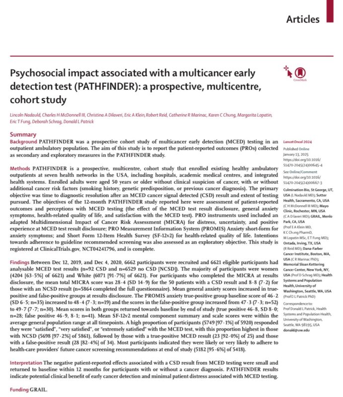 Psychosocial impact associated with a multicancer early detection test (PATHFINDER)