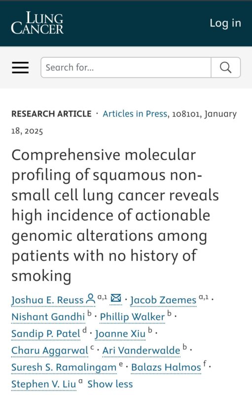 Molecular profiling of sqNSCLC reveals high incidence of actionable genomic alterations among patients with no history of smoking